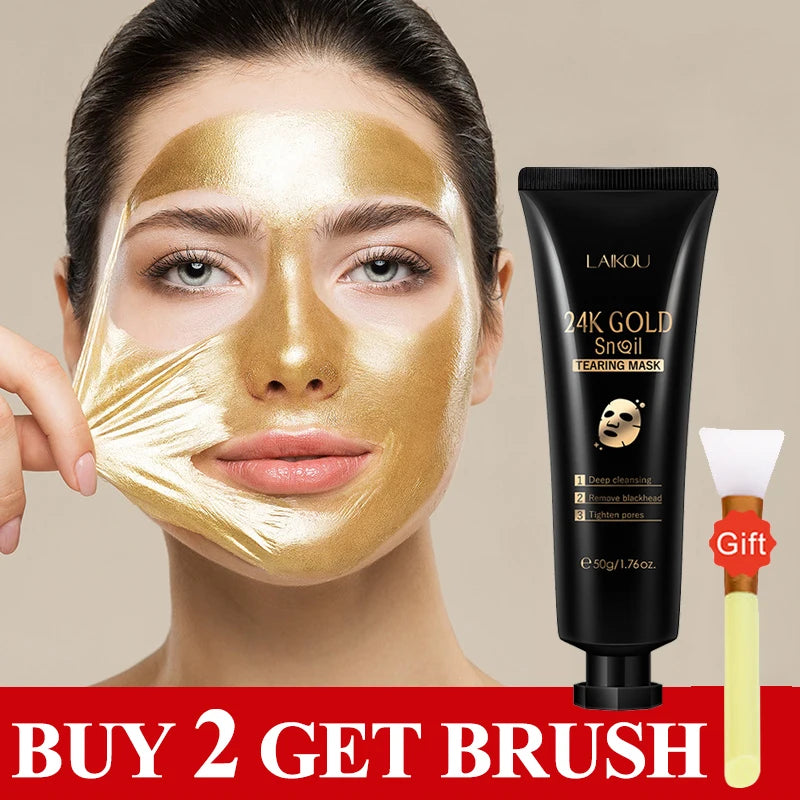 24K Gold Snail Collagen Peel Off Mask Remove Blackheads Acne Anti-Wrinkle Lifting Firming Oil-Control Shrink Pores Face Skin Car