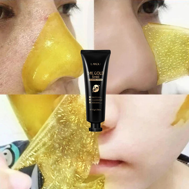 24K Gold Snail Collagen Peel Off Mask Remove Blackheads Acne Anti-Wrinkle Lifting Firming Oil-Control Shrink Pores Face Skin Car